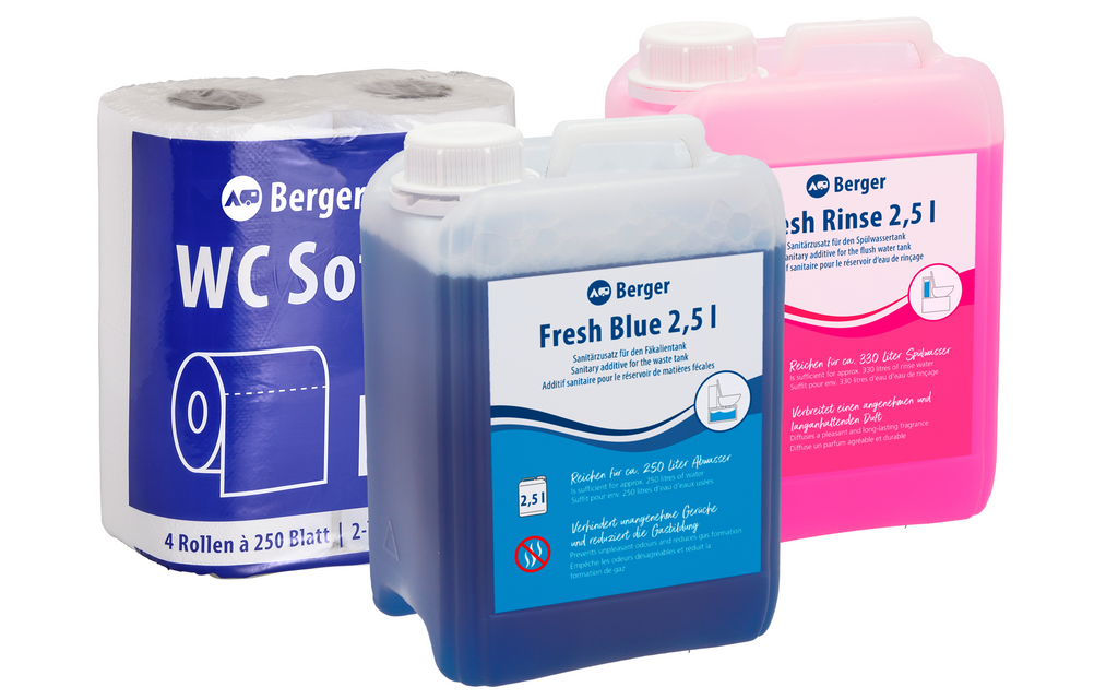 Sanitærsett 3-delt med Fresh Blue 2,5 l forfra