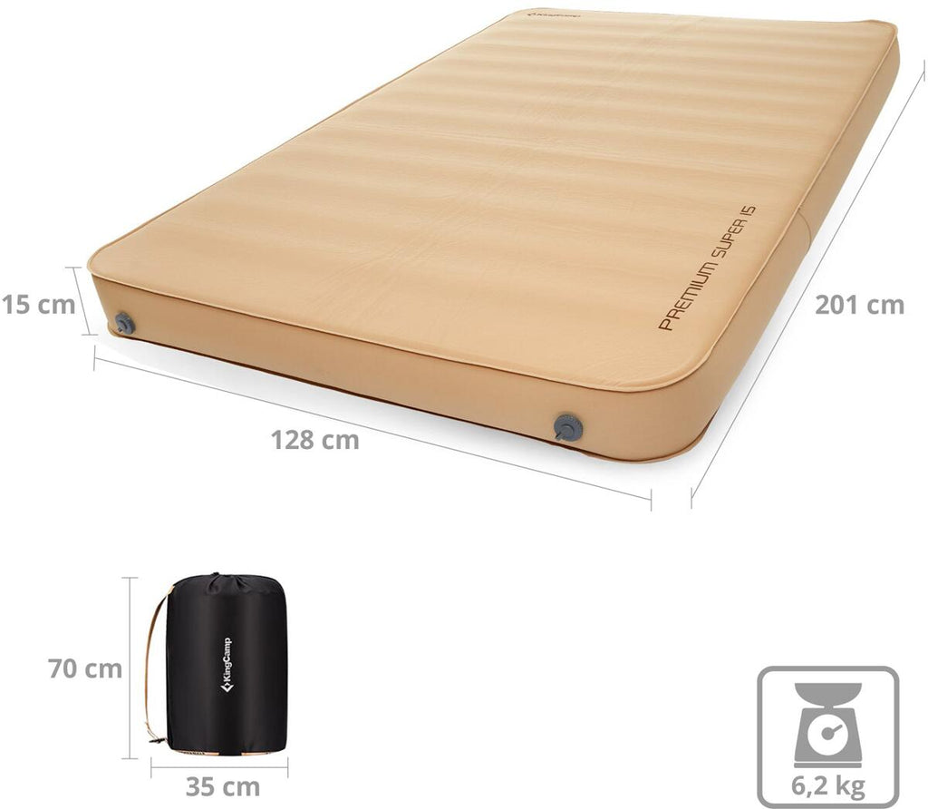Selvoppblåsbar madrass Premium Deluxe 201x128x15cm bakside