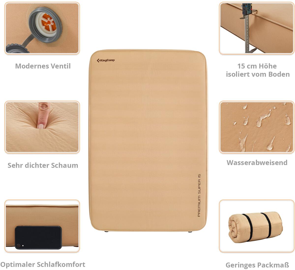 Montert Selvoppblåsbar madrass Premium Deluxe 201x128x15cm