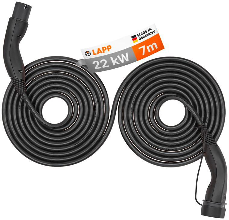 Selvopprullende dobbeltheliks ladekabel type 2, 22 kW 32 A 7 m svart - LAPP forfra