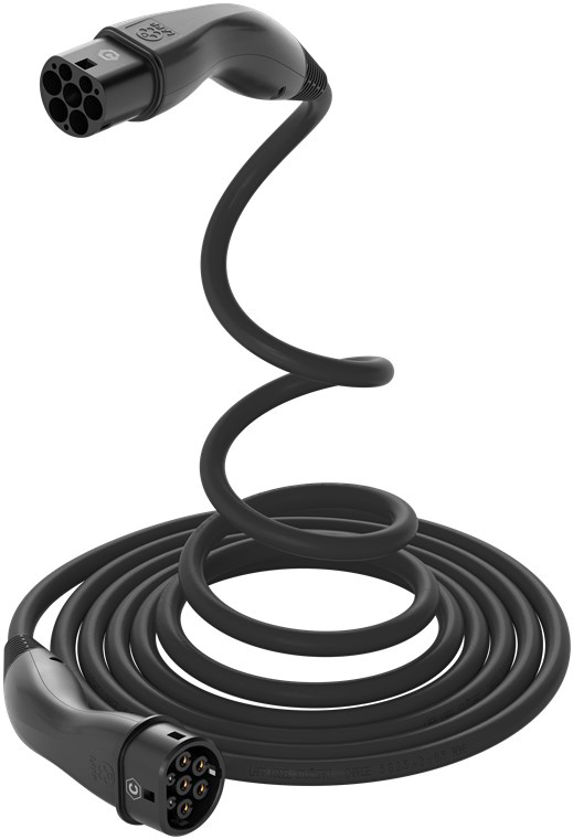Selvopprullende heliks ladekabel type 2, 22 kW 32 A svart 3 m forfra