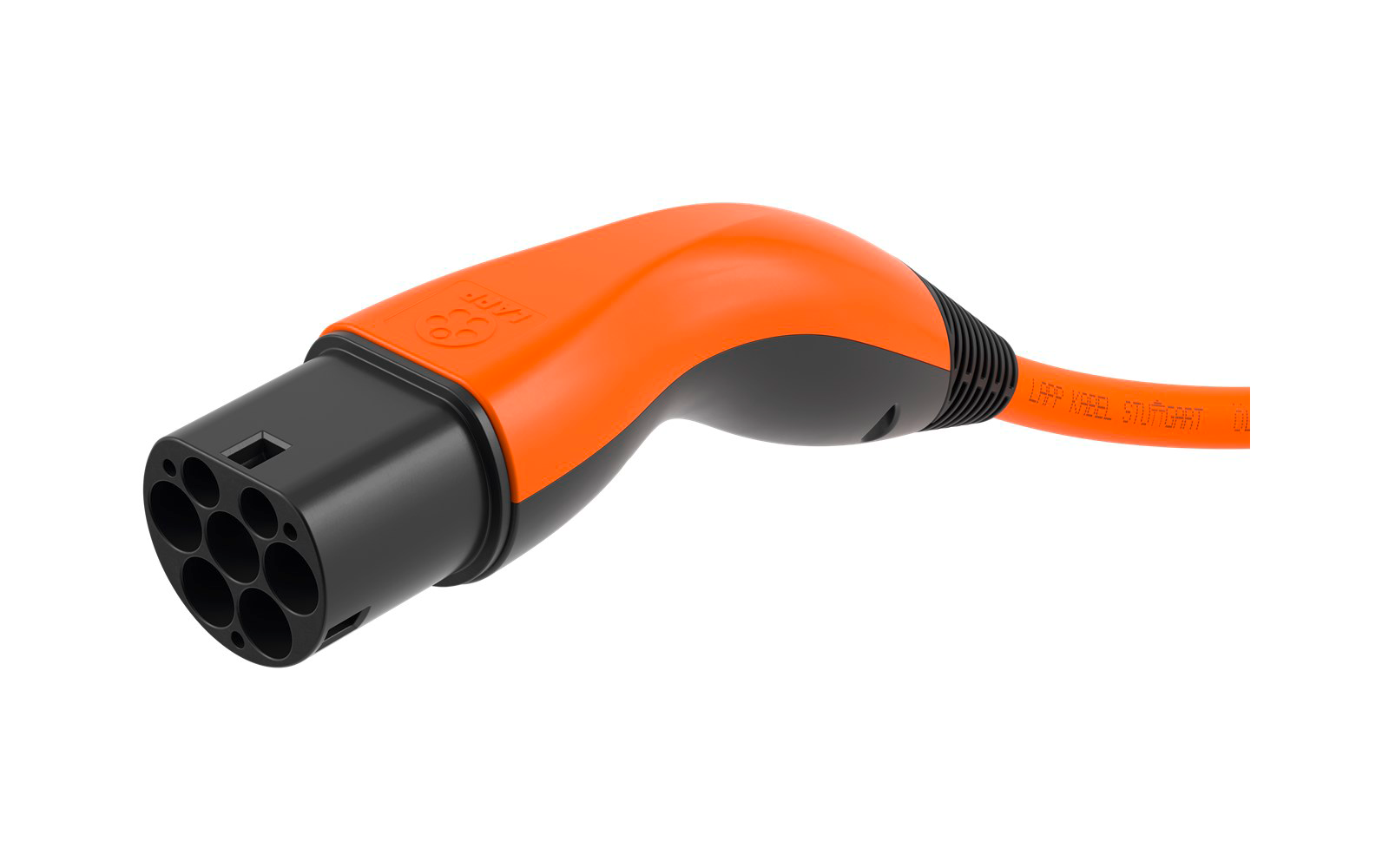 Selvopprullende helix ladekabel type 2 1-fase 32A 7,4kW 5m montert på bil