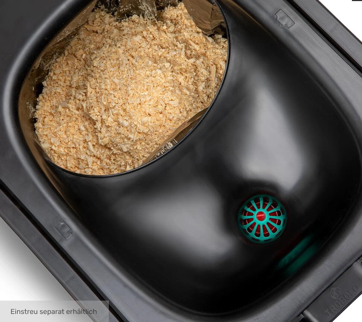 Nærbilde av Separasjonstoalett BilaBox 9L mobil, 2,8 kg, svart håndtak