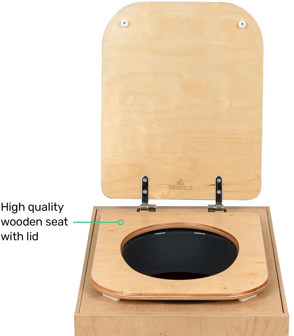 Detalj av Separasjonstoalett TeraBlœm Plus 22L, 528mm høyde i tre