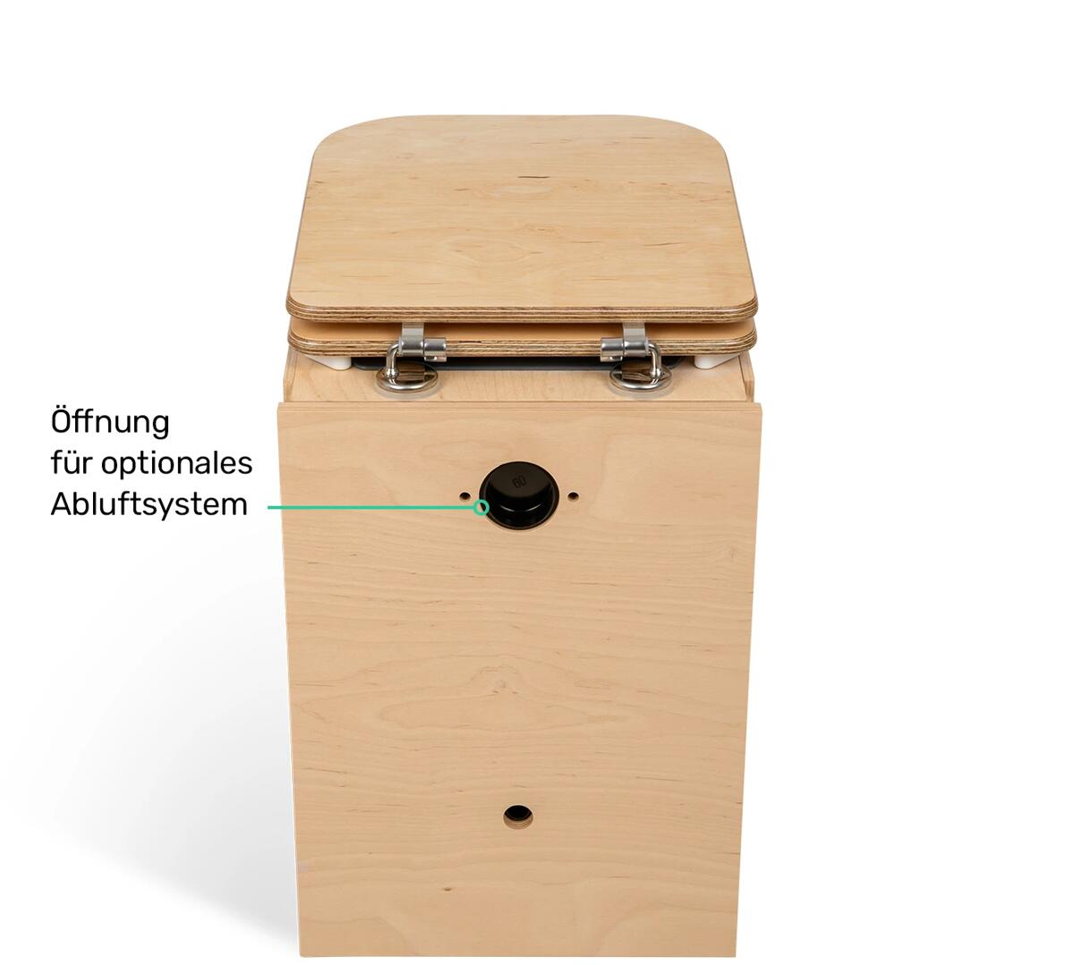 Nærbilde av treverk på separasjonstoalett TeraBlœm byggesett 11L, erletre