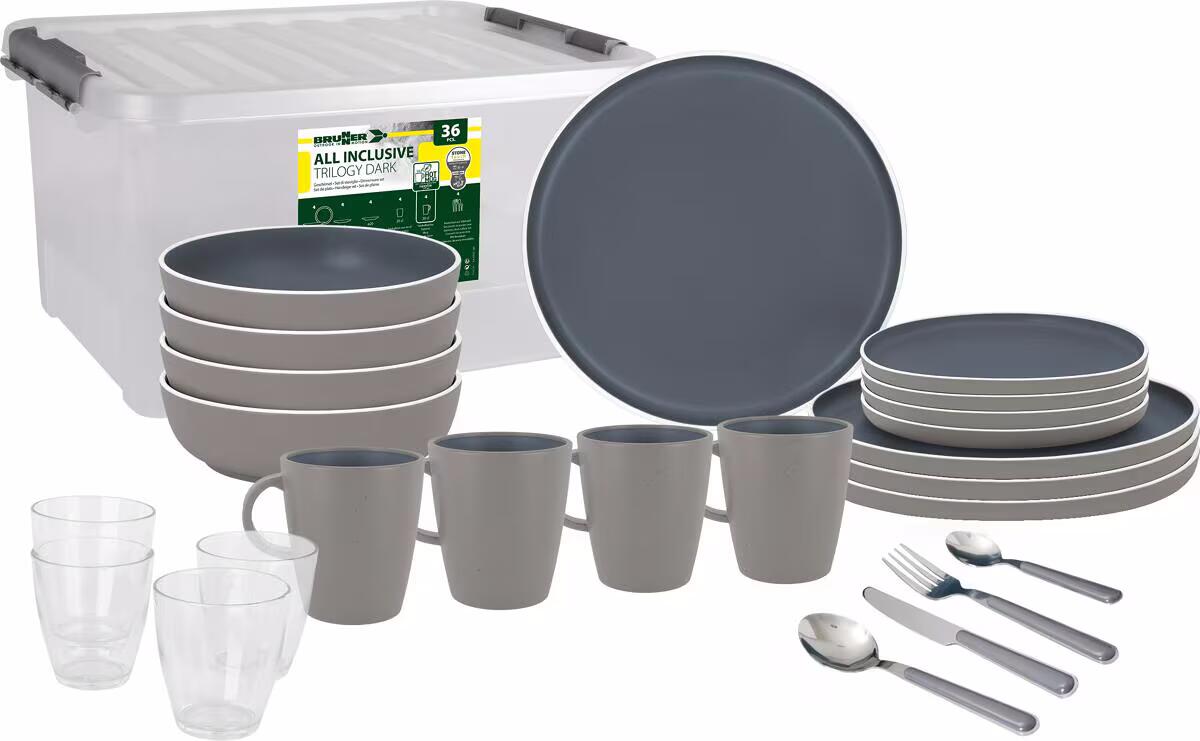 Servicesett Stonetouch Trilogy melamin 16 deler - Brunner sett forfra