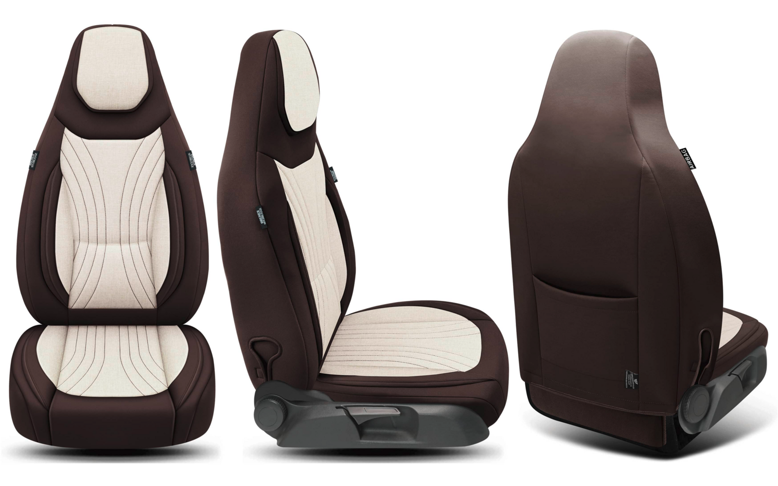 Setetrekk C-Serie for bobil 2 stk Ducato/Jumper/Boxer brun/svart nærbilde av søm