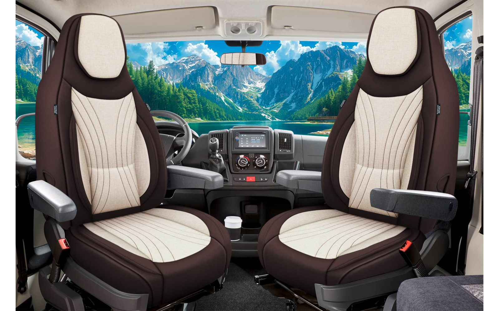 Setetrekk C-Serie for bobil 2 stk Ducato/Jumper/Boxer brun/svart klargjort for airbag