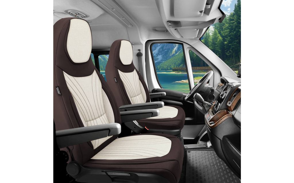 Setetrekk C-Serie for bobil 2 stk Ducato/Jumper/Boxer brun/svart borrelåssystem