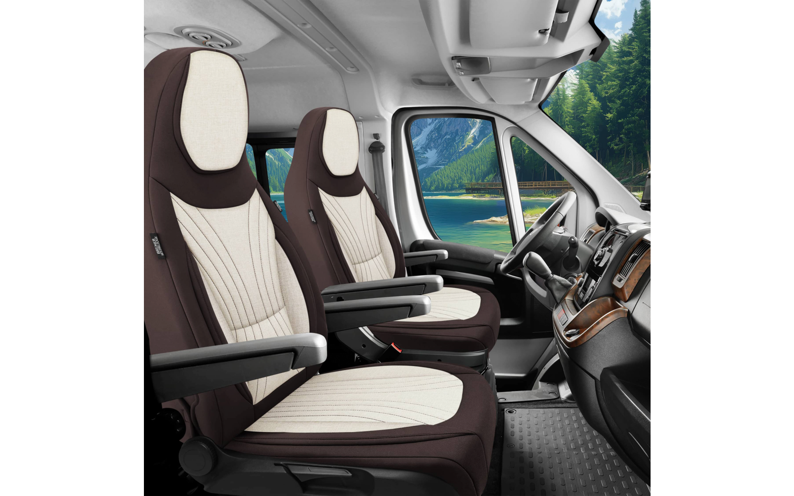 Setetrekk C-Serie for bobil 2 stk Ducato/Jumper/Boxer brun/svart borrelåssystem