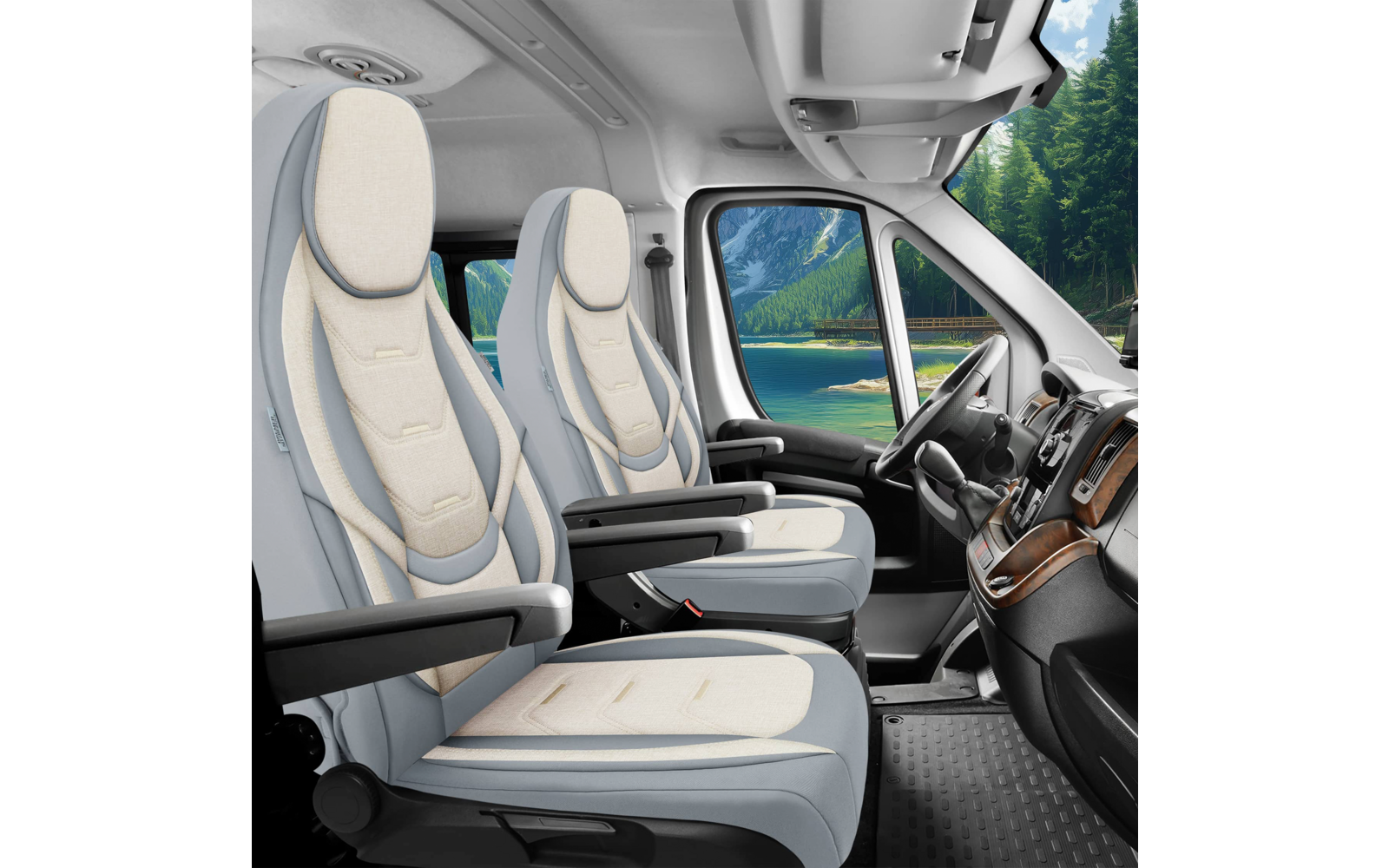 Setetrekk H-Serie for bobil 2 stk Ducato/Jumper/Boxer beige/grå med airbag-søm