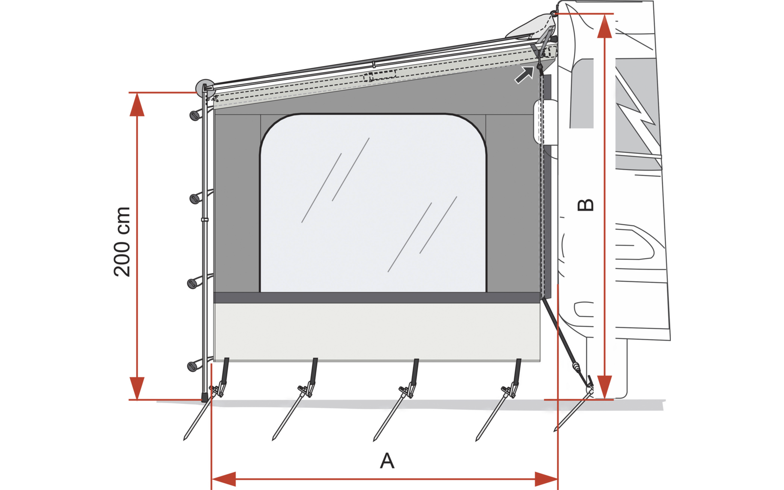 Sidevegg Caravanstore XL vannavvisende 240 cm - Fiamma montert på bobil