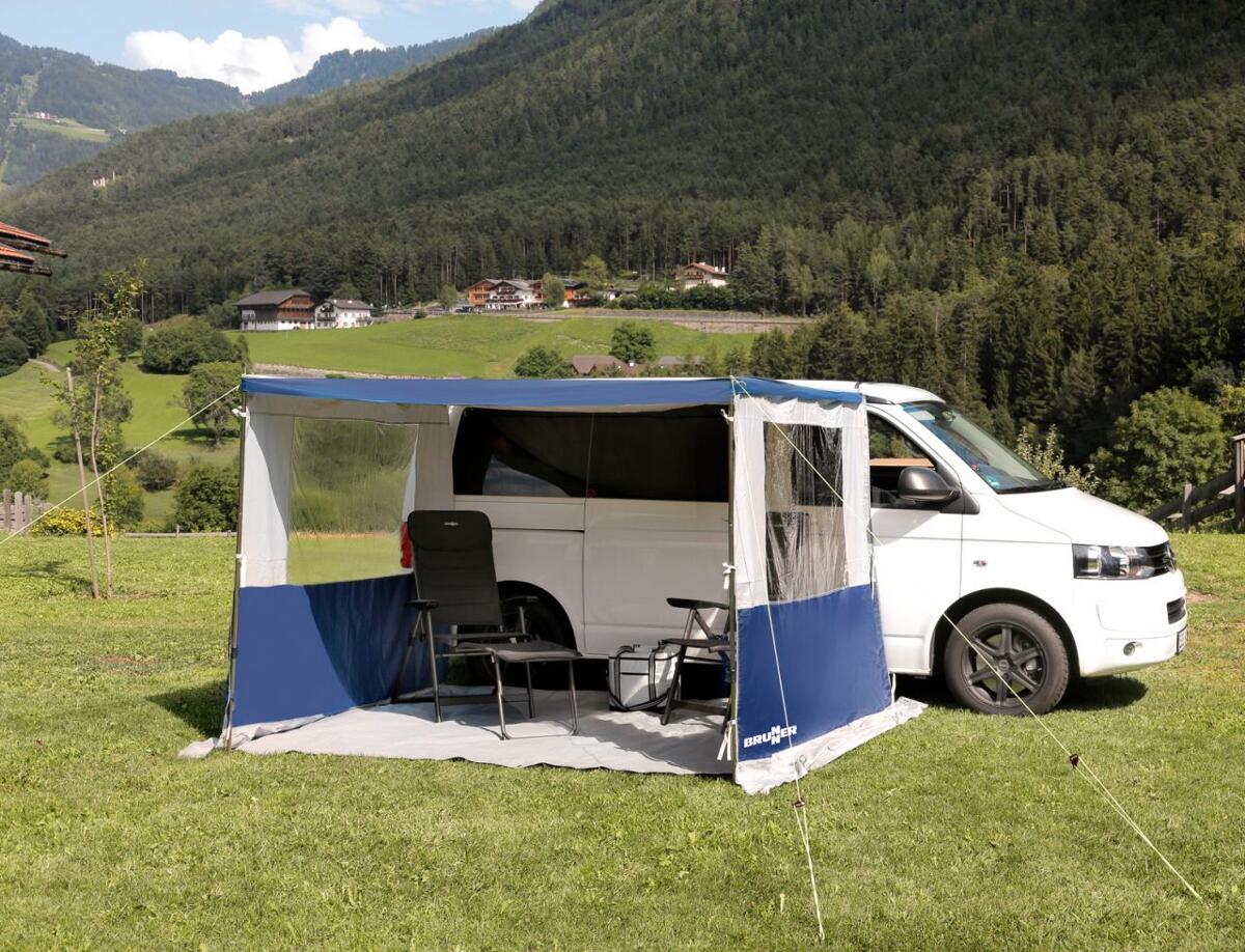 Sidevegg-sett Sunny Van Roof Sidewall 200x240 cm, blå montert på campingvogn