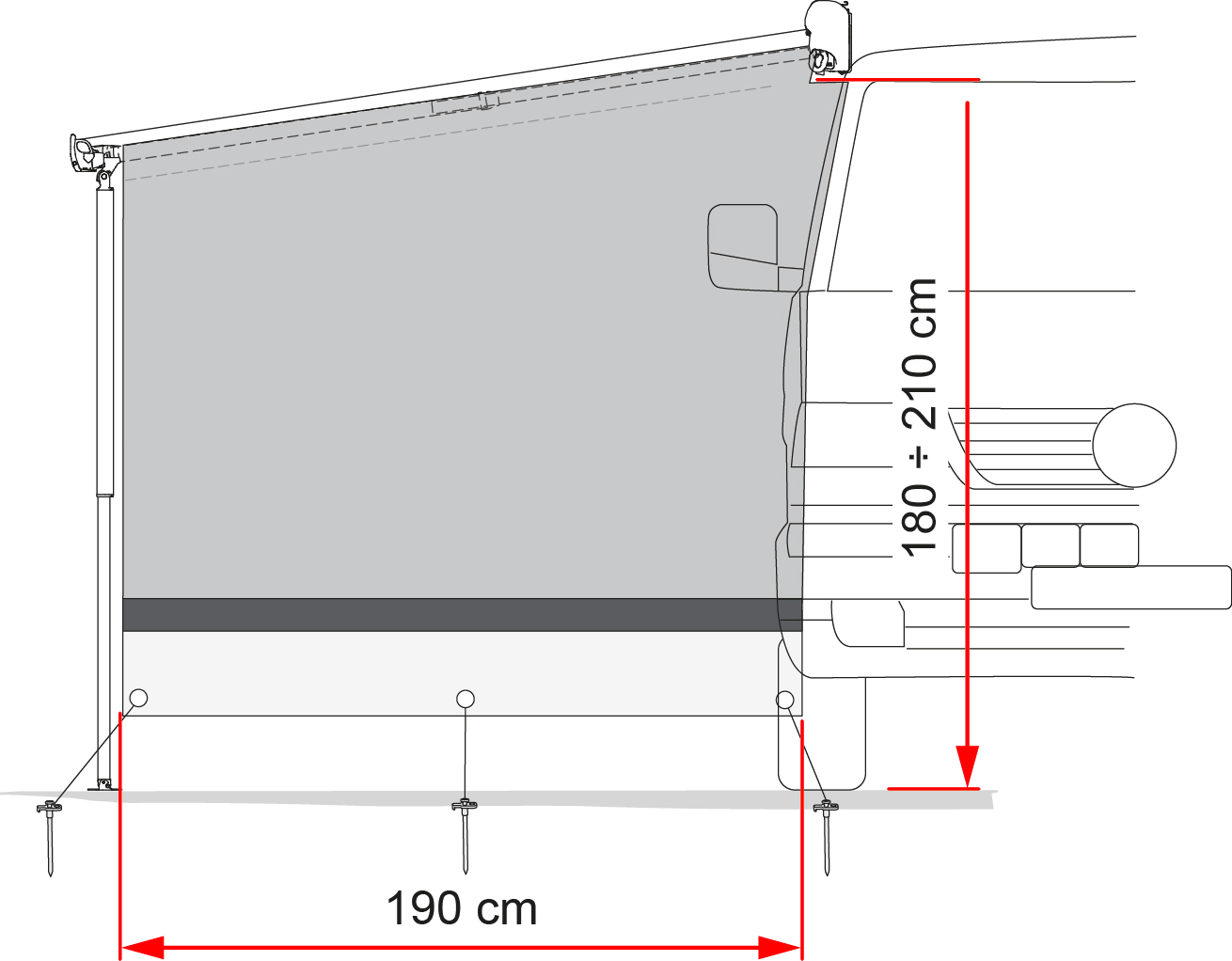 Sidevegg Sun View Side for F40 van markise 225 cm fra Fiamma i grått maschengewebe