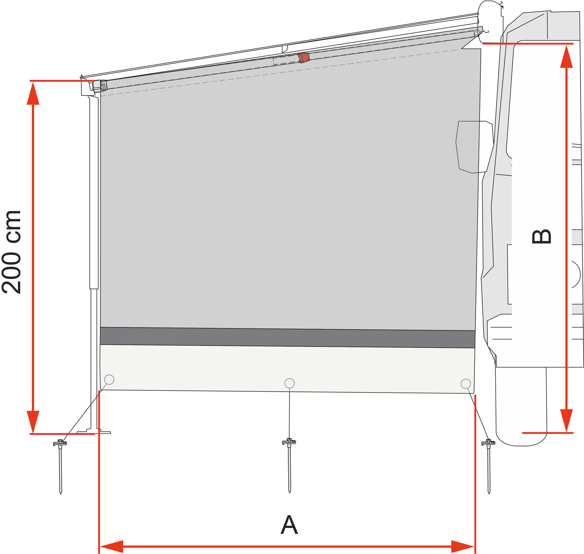 Sidevegg Sun View Side for F43 van markise 200 cm 0,9 kg - Fiamma montert på campingbil