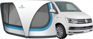 Sideveggsett 3-delt for RHOMBUS VAN solseil vist montert på campingplass