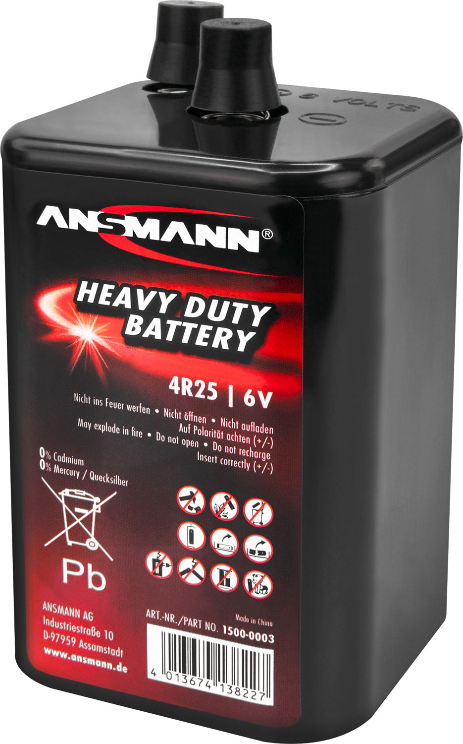 Sink-karbon batteri 4R25 6V 9000 mAh fra Ansmann for camping og utendørsbruk