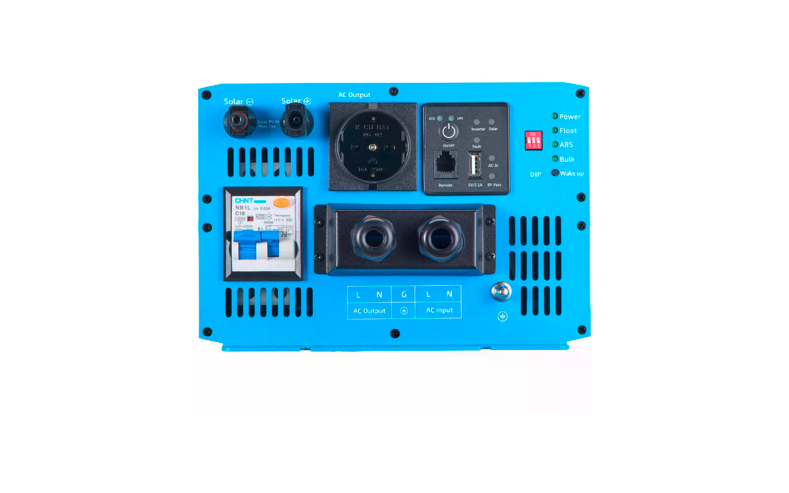 Visning av USB-utgang på Sinusvekselretter SSI Pro 1000W med lader og solregulator
