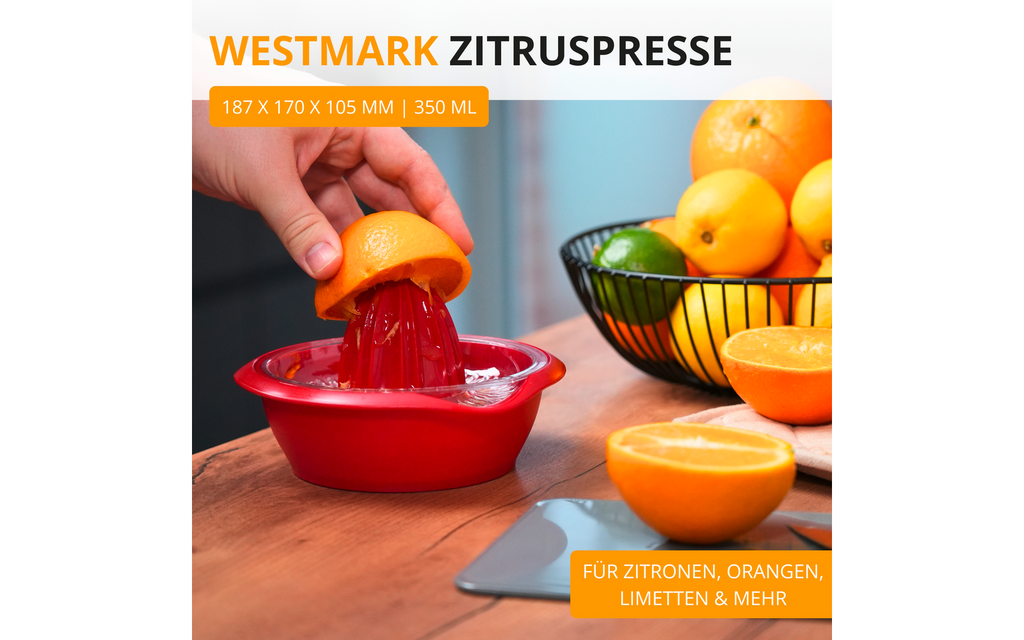 Sitrus- og appelsipresse Limetta 350 ml rød bakside