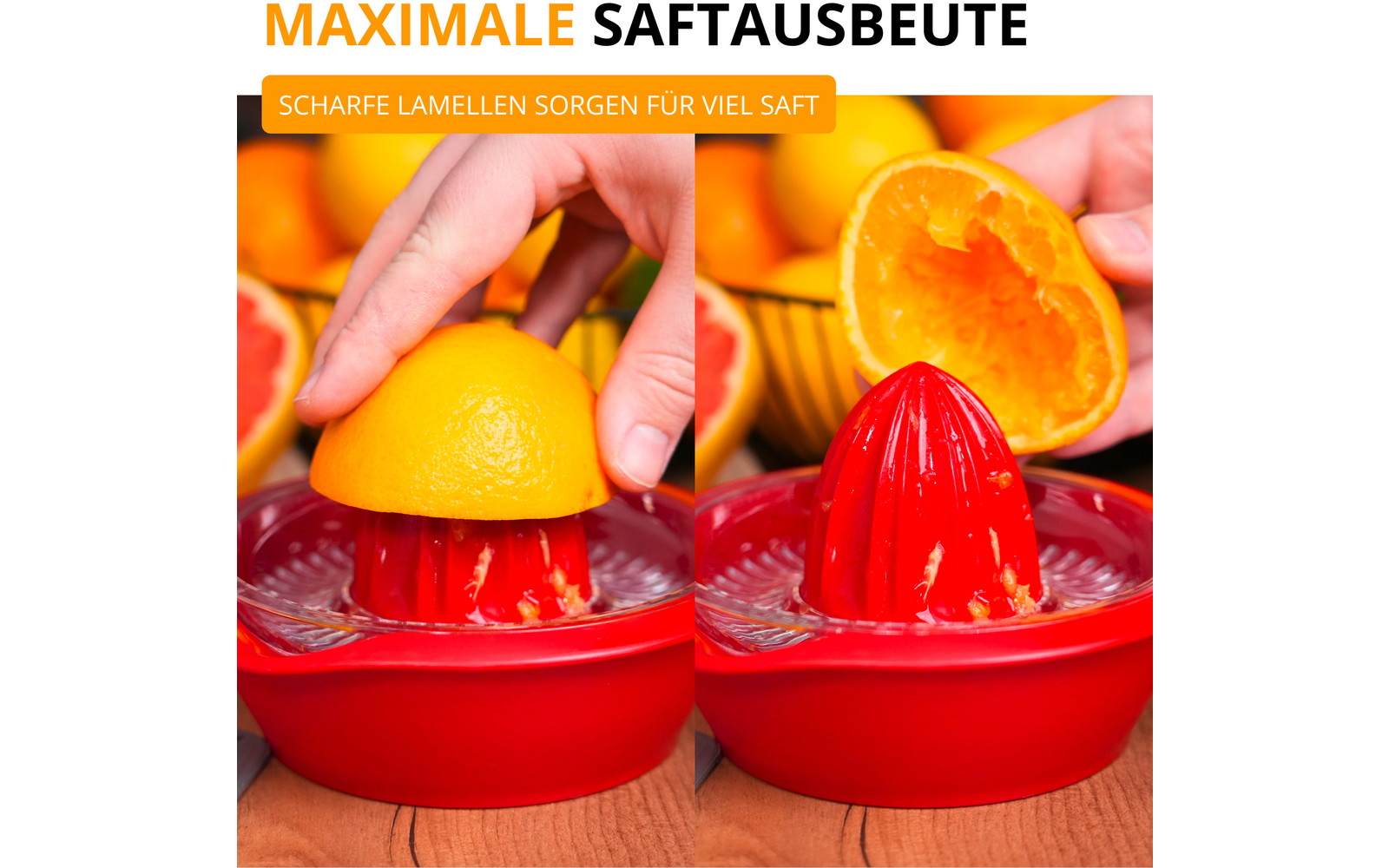 Detalj av presskeglen på Sitrus- og appelsipresse Limetta 350 ml rød