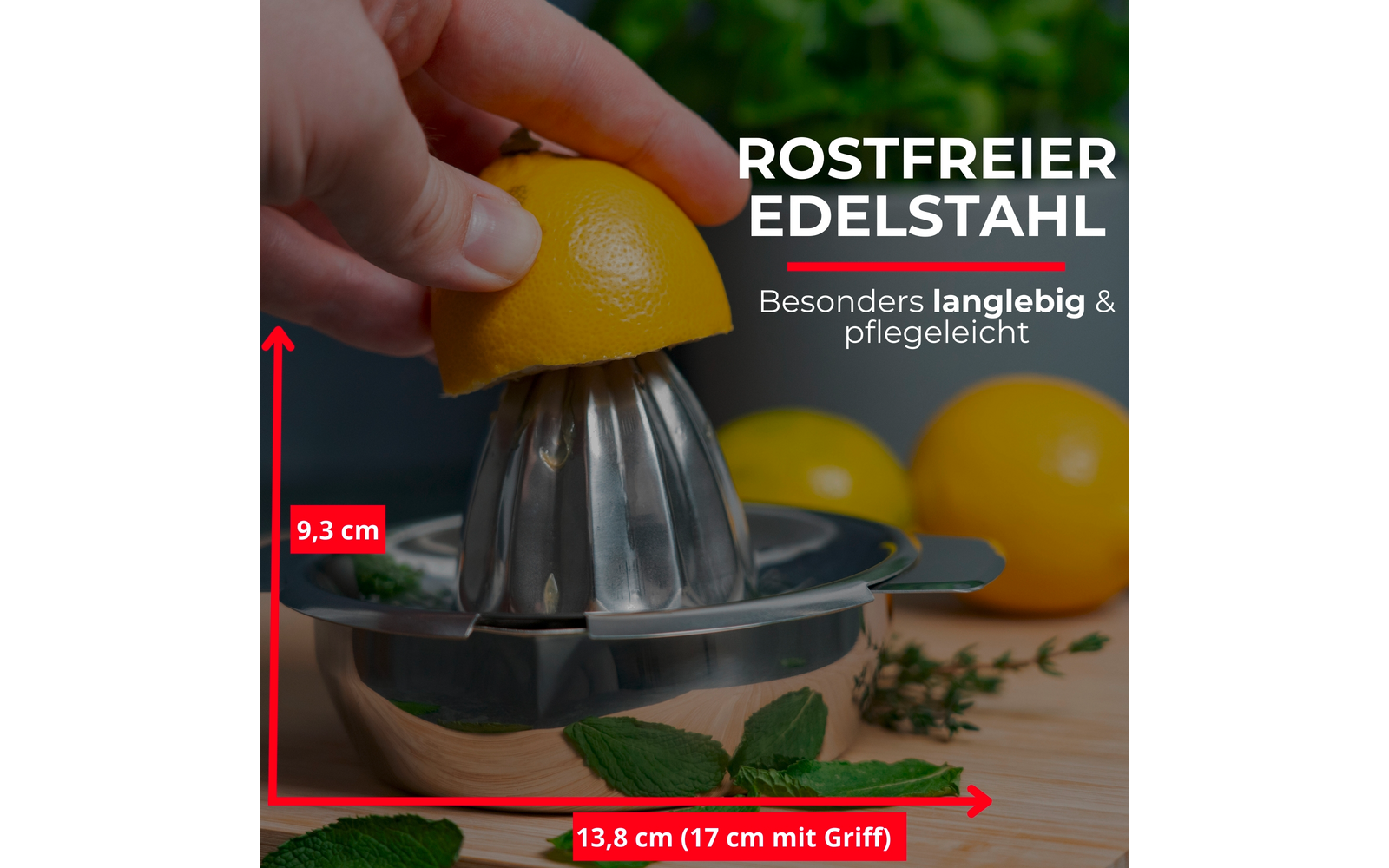 Sitruspress 350 ml i rustfritt stål med sil - Westmark montert og klar til bruk