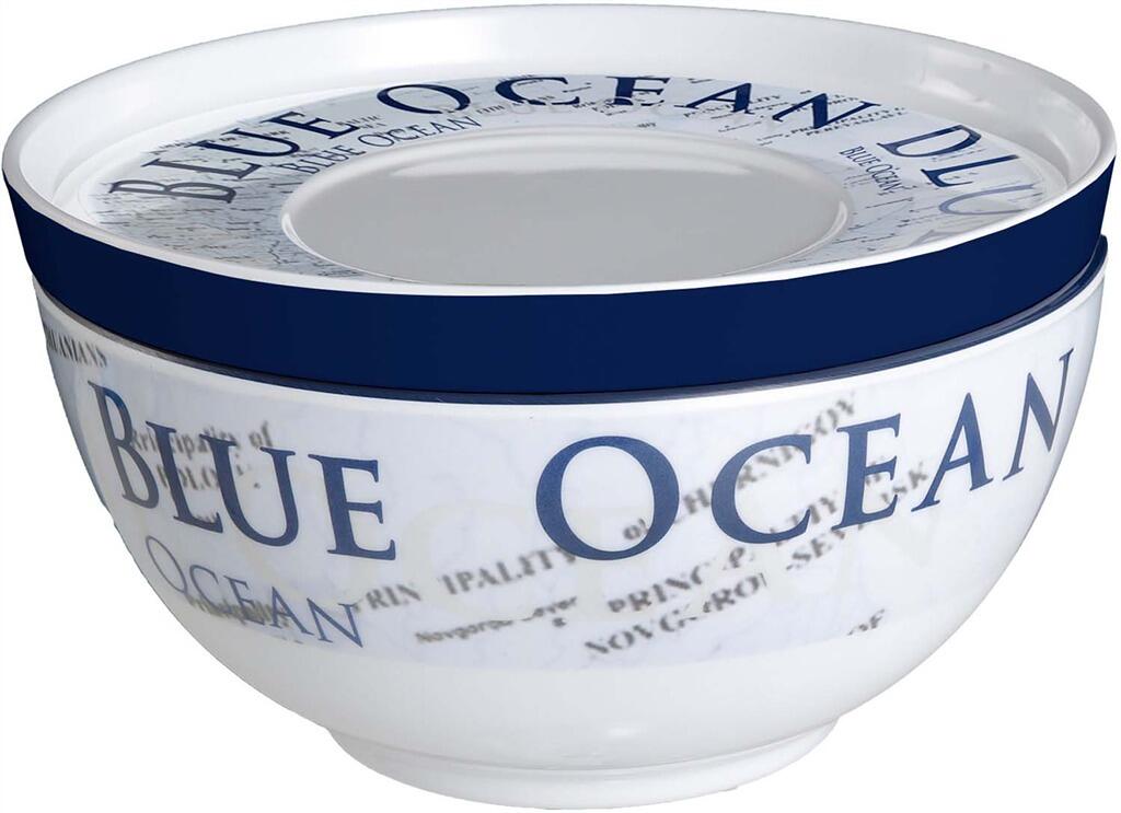 Skåldeksel Blue Ocean Ø15 cm montert på campingservise