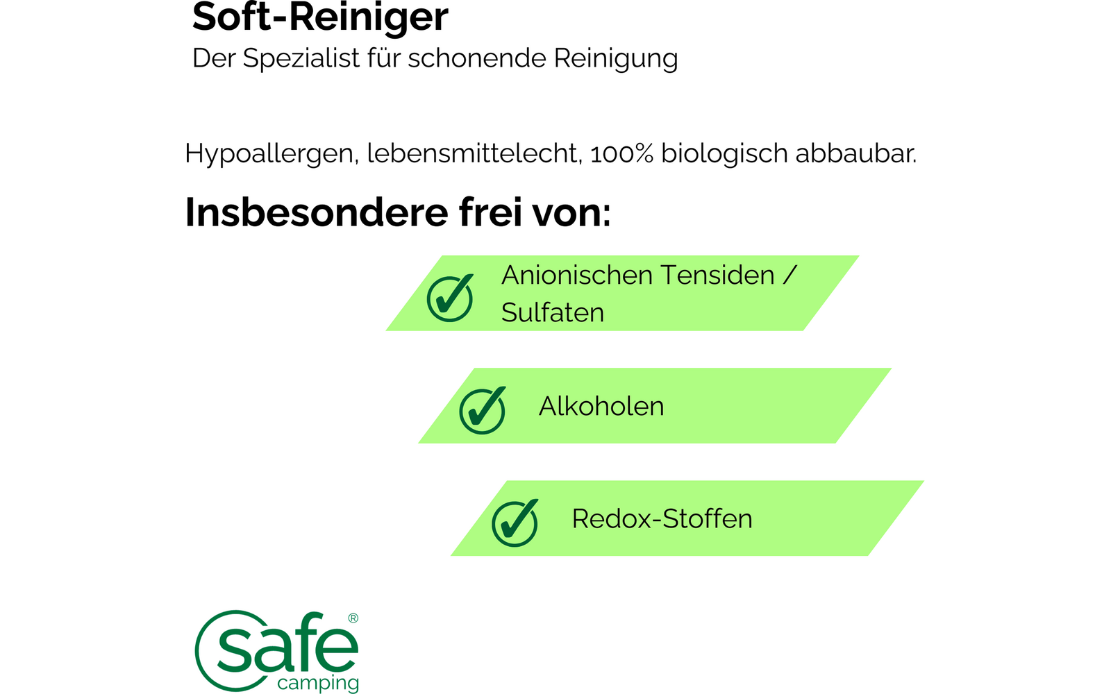 Skånsom overflaterens for sensitive flater 500 ml - Safe Camping bakside