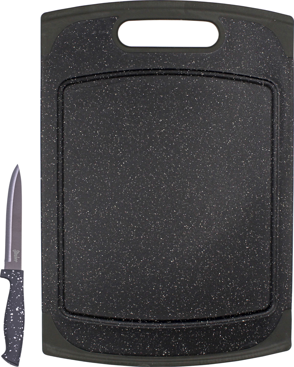 Skjærebrett granittdesign 29x20 cm med skallekniv fra Steuber for kjøkken og camping