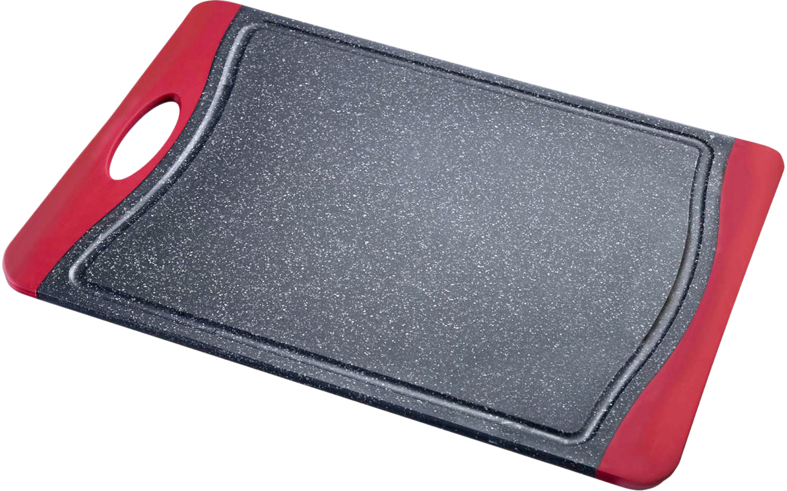 Skjærebrett med saftrenne 29 x 20 cm sklisikkert Westmark i bruk med kniv