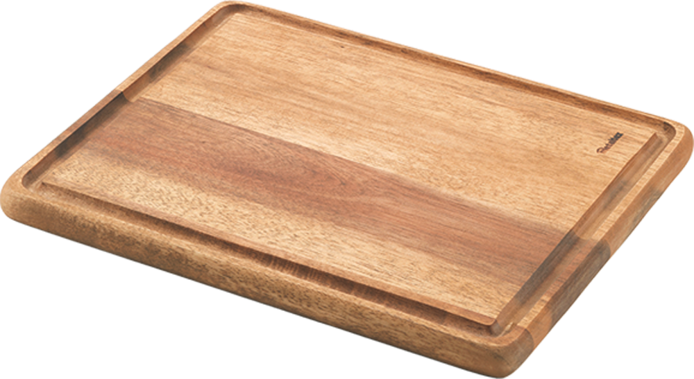 Skjærebrett rektangulært akasietre 24 x 20 cm med saftrenne Metaltex forfra