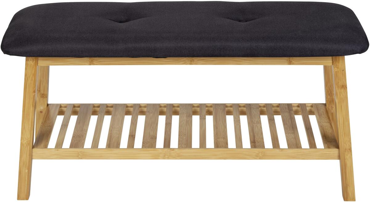 Skobenk Ecori med sitepute i bambus 90x33x45 cm svart forfra