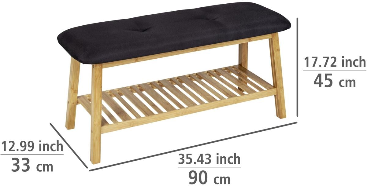 Skobenk Ecori med sitepute i bambus 90x33x45 cm svart bakside