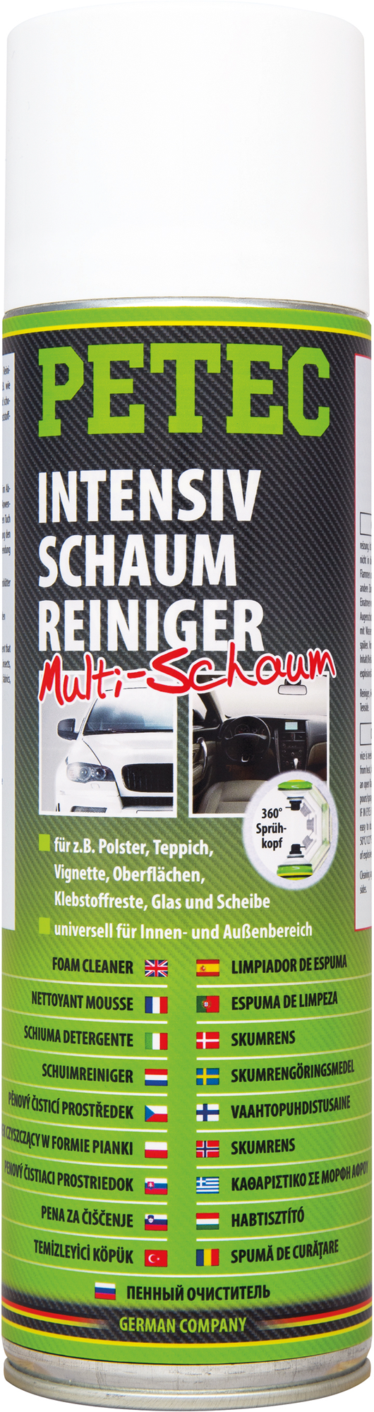 Skumrens spray intensiv 500 ml for flekker og insektrester - Petec sett forfra