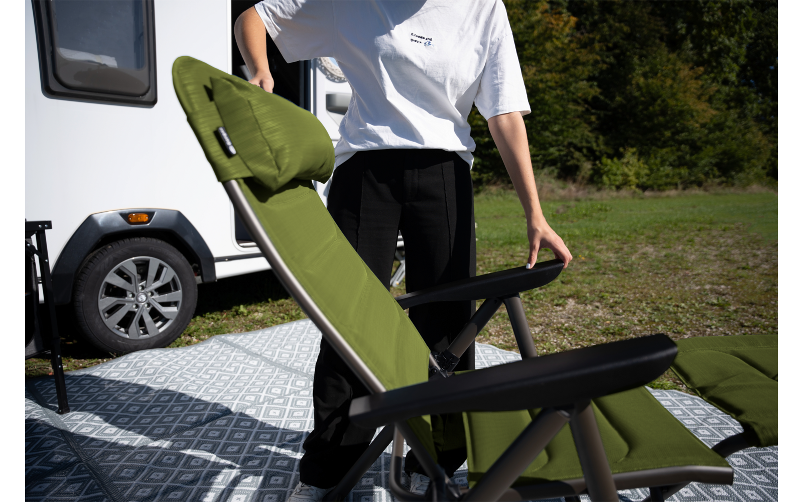 Slimline klappstol olive med avtakbar hodepute