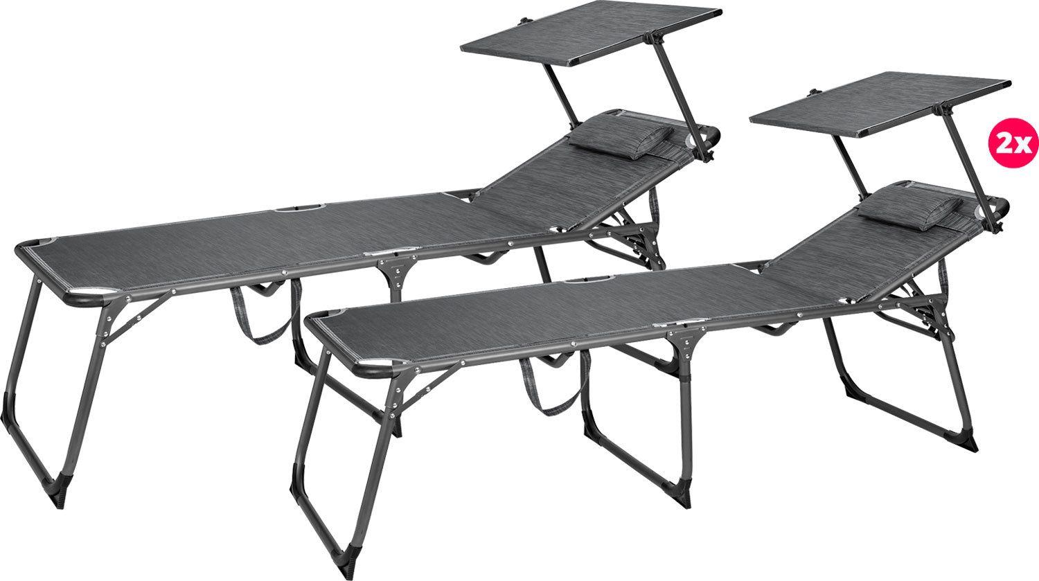 Slimline trebein solseng sett 2 stk sammenleggbar 193 x 67 cm antrasitt forfra