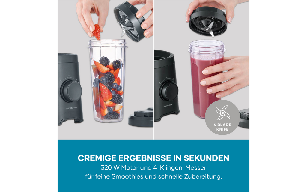 Smoothieblender SM 3743 montert med 2 drikkebegre