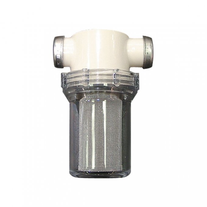 Smutsfilter for vannpumpe 1/2" tilkobling rustfritt sil - SHURflo forfra