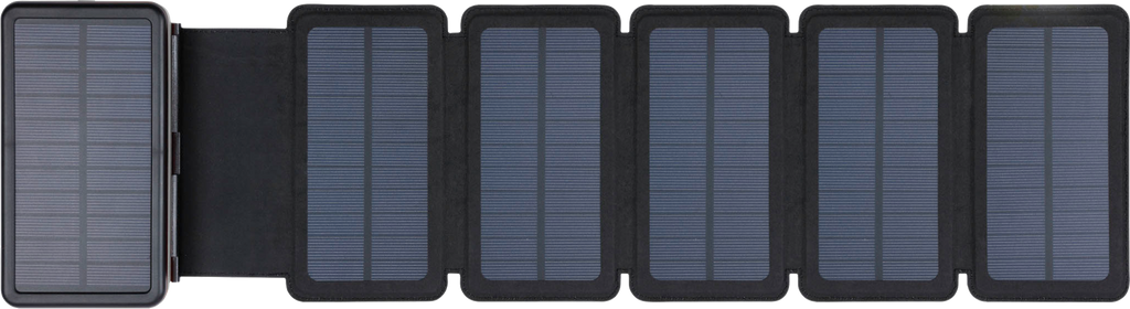 Solar 6-panel powerbank 20000 mAh forfra med solarpaneler