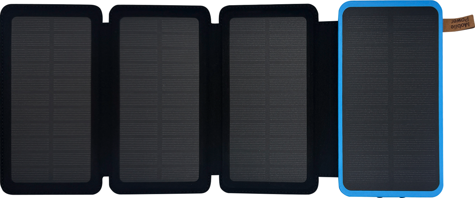 Solar powerbank med lommelykt 16000 mAh 20 W 4 solpaneler forfra