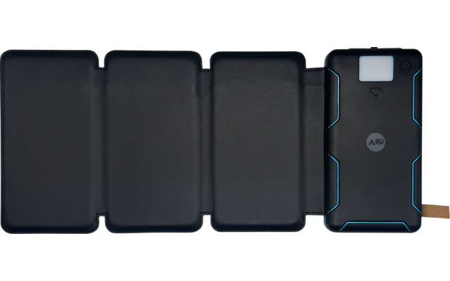 Solar powerbank med lommelykt 16000 mAh 20 W 4 solpaneler bakside
