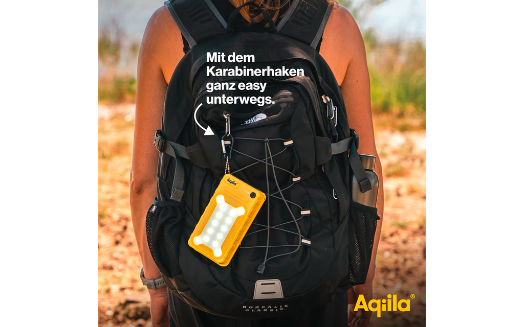 Solar powerbank 20W 20000 mAh med solpaneler gul med LED-lampe aktivert