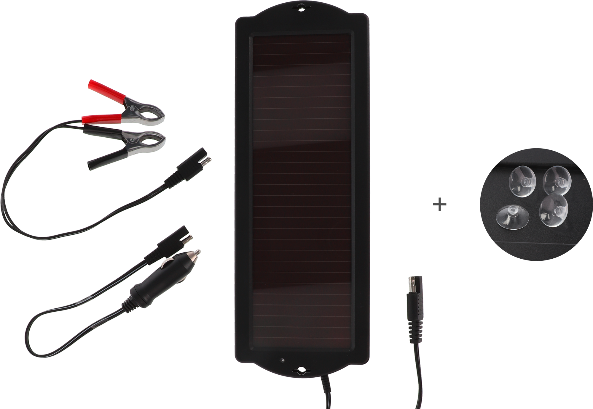 Solcellebatterilader 1,5 W for vedlikeholdslading 12 V forfra