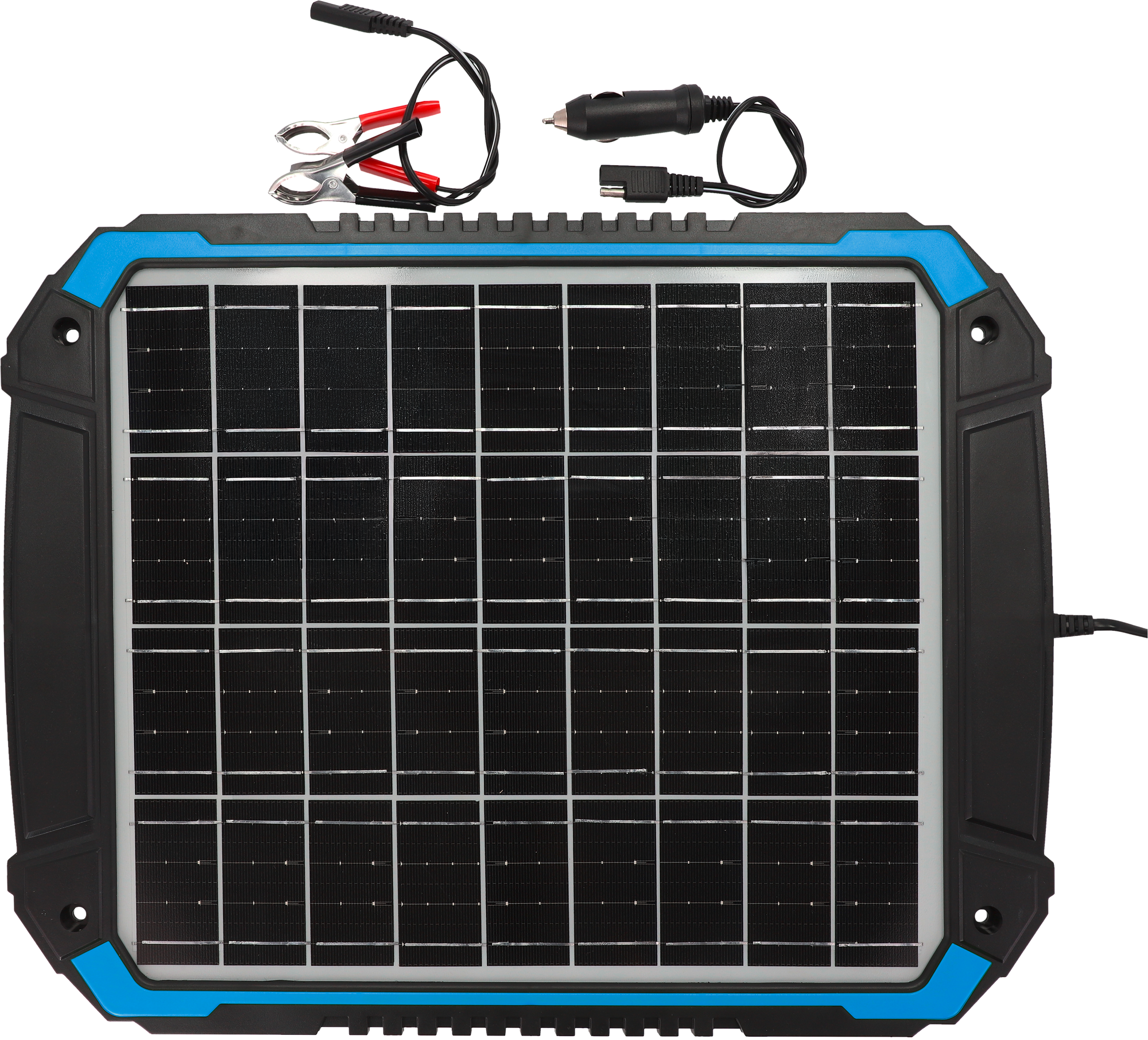 Solcelledrevet batterilader 15 W for bil, bobil og båt forfra
