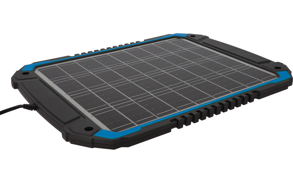 Solcelledrevet batterilader 15 W for bil, bobil og båt bakside
