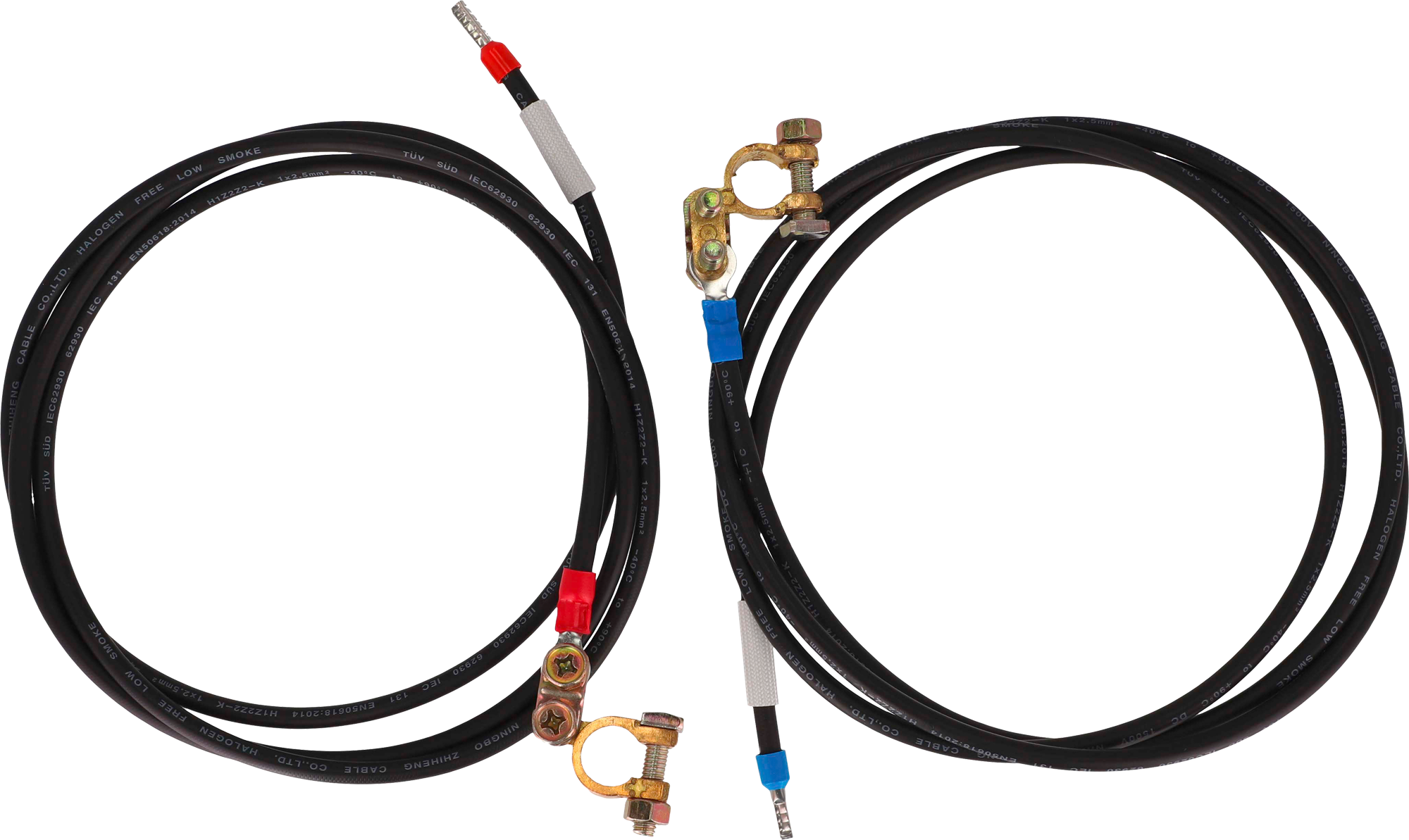 Solcelleladekabel med batteriklemmer 2,5 mm² 16 AWG forfra