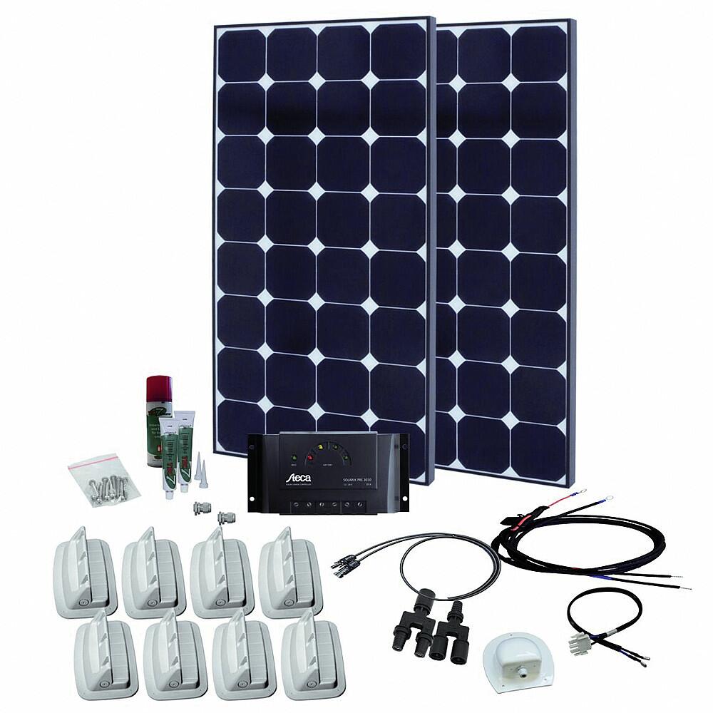 Solcellepakke Solar Peak PRS15 240W 12V med Steca laderegulator forfra