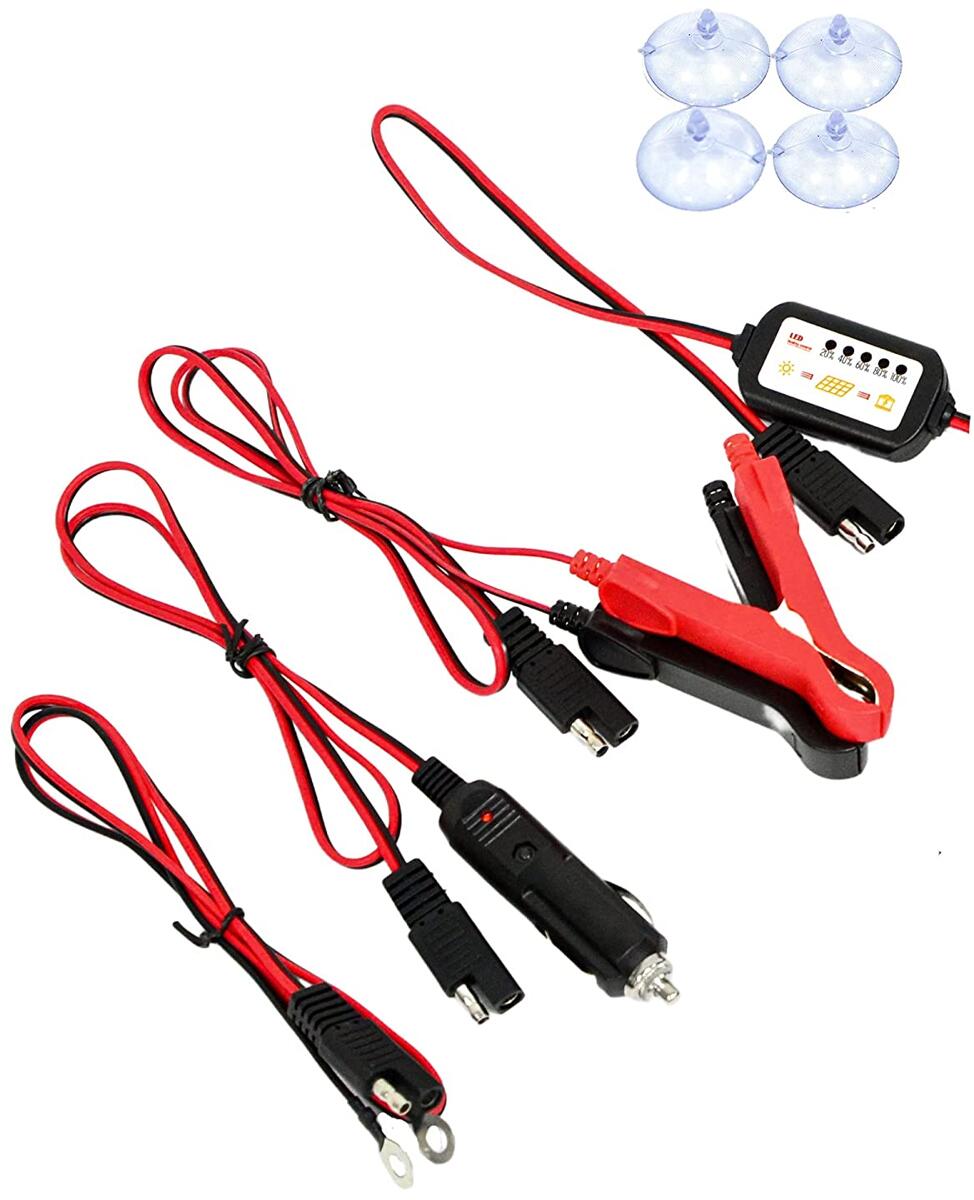 Detalj av Solcellepanel 12V 12W med krokodilleklemmer for batterilading