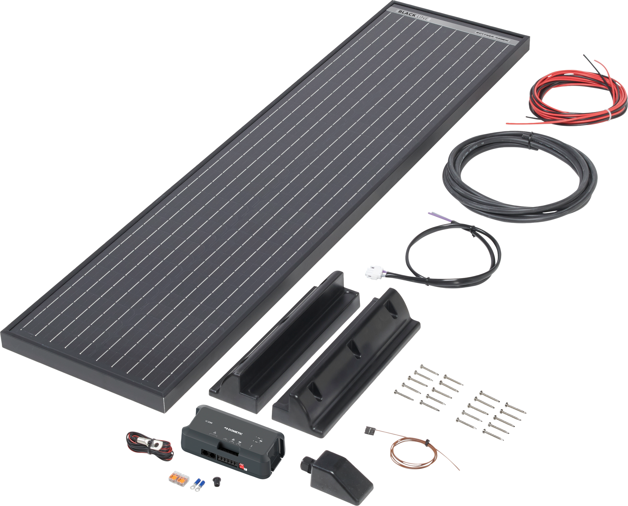 Solcellepanel komplettsett Black Line 75 W monokrystallinsk fra Büttner Dometic forfra