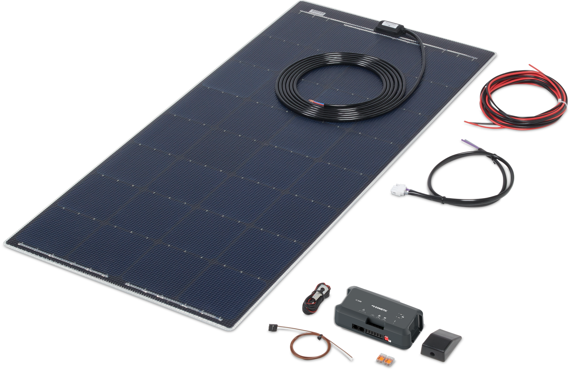 Solcellepanel komplettsett Flat Light MT 120 Wp ultraflat 1120x550 mm montert på campingvogntak