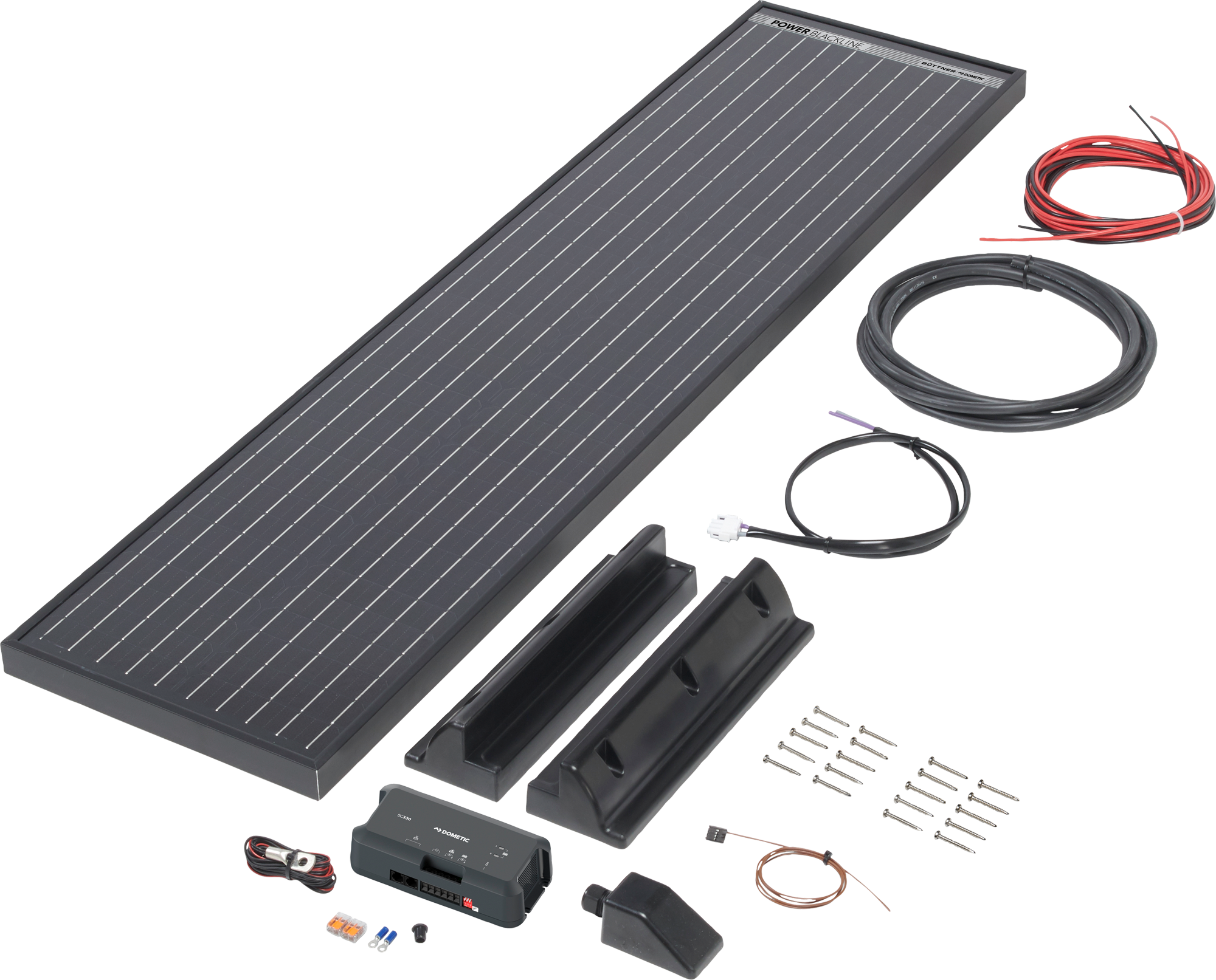 Solcellepanel komplettsett Power Blackline 75 W med MPPT sett for camping